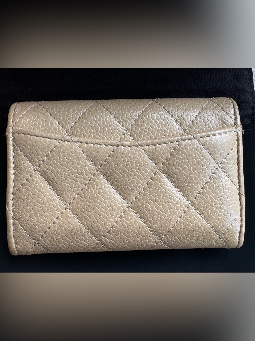 CHANEL Beige Quilted Caviar Leather Card Holder with Silver CC - Picture 10 of 15